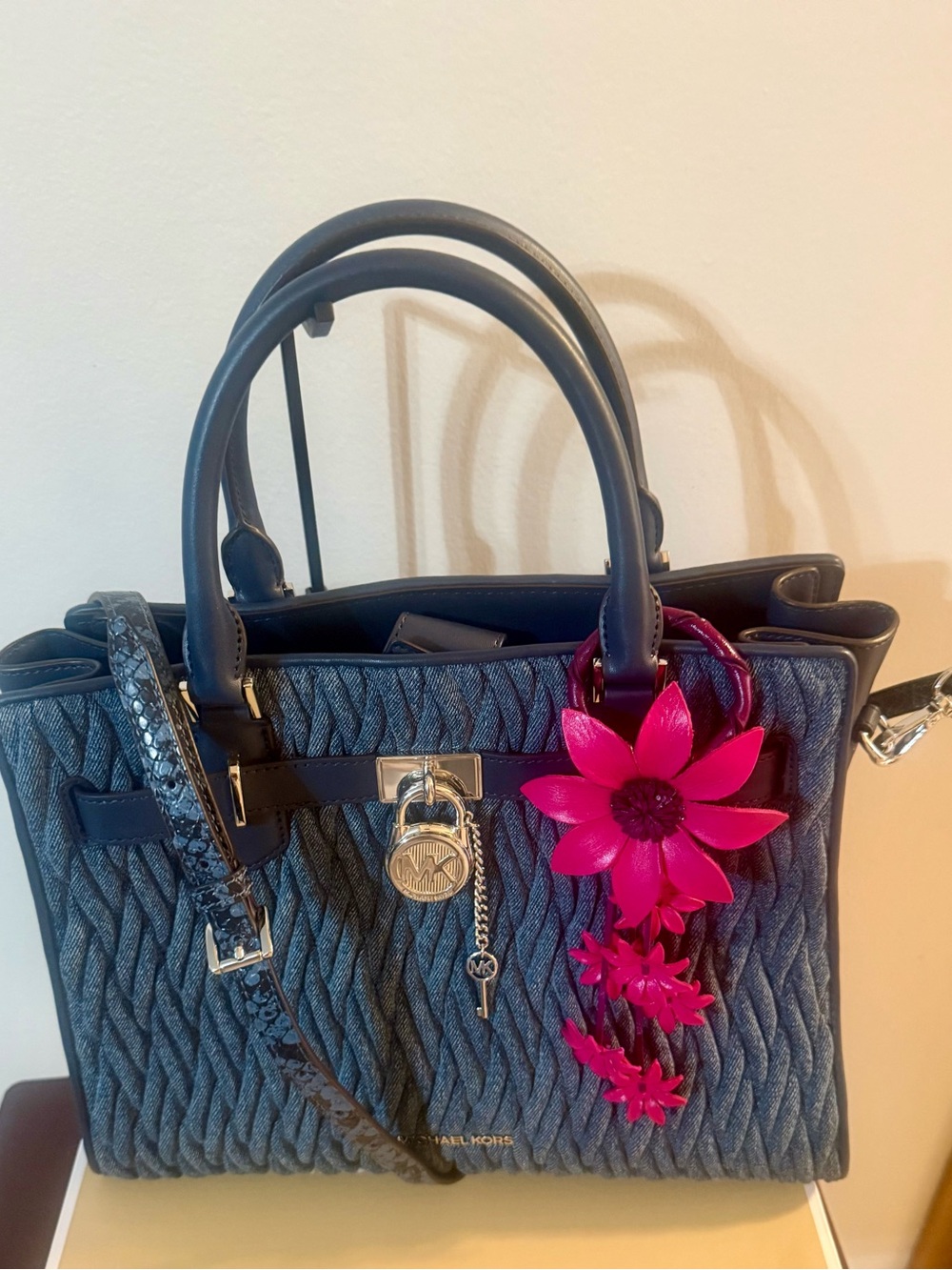 Michael Kors Hamilton Denim Satchel • MK Snakeskin Strap